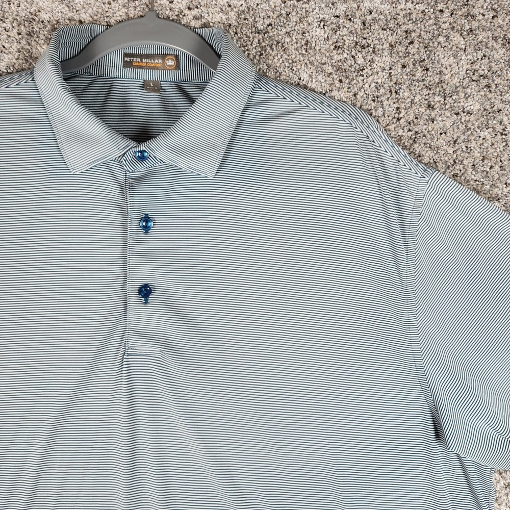 Peter Millar Polo Shirt Mens Large Striped Summer Comfort Golf Top Excellent - Picture 2 of 12